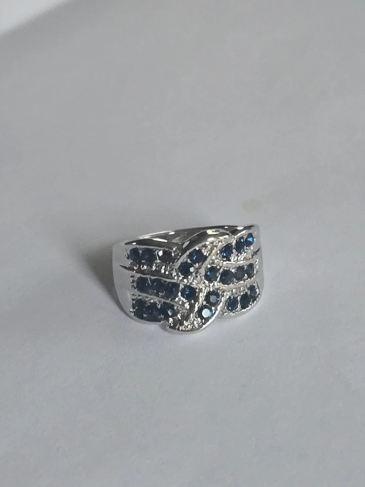 ANILLO ACENTO TITANIO FOREVER WEAR PLATA AZUL ZAFIRO NUEVO TALLA 8 BANDA ANCHA Foto 4 de 4