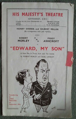 Robert Morley Vintage Programm Edward mein Sohn His Majesty's Theatre - Ashcroft
