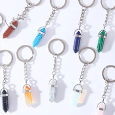 20pcs Hexagonal Pointed Key Chain Natural Amethyst Crystal Point Chain Gemstone