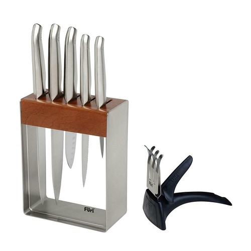 New FURI Pro Stainless Steel 7 Piece Knife Block Set Diamond Sharpener - Foto 1 di 5