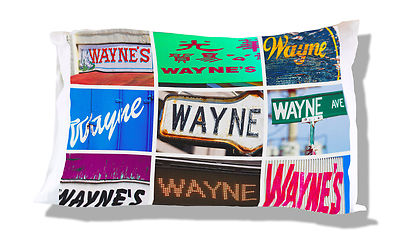 Personalized Pillowcase featuring the name WAYNE in photos of actual signs