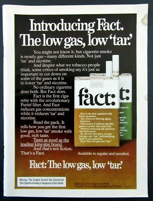 1976 FACT: Cigarettes Magazine Ad - Introducing Fact: The Low Gas, Low  'Tar'