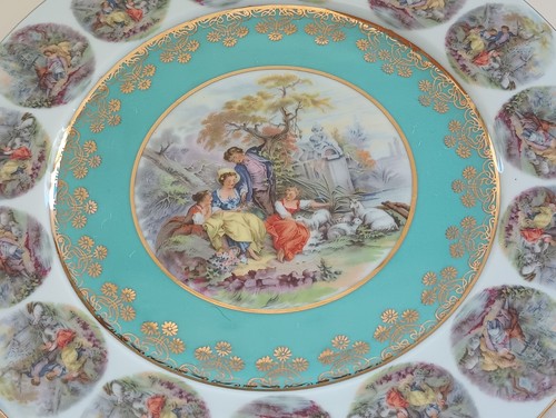 VINTAGE JKW BAVARIA GERMANY PLATE ROMANTIC VICTORIAN COURTING COUPLE GOLD 10" - Picture 6 of 7