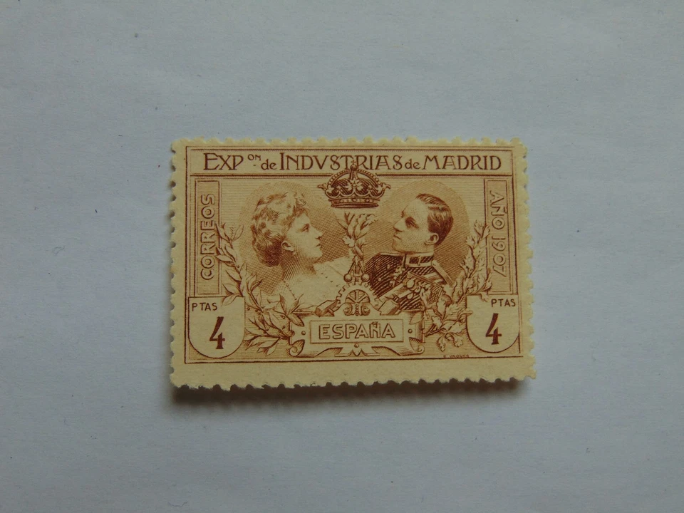 1 Marke (*) 4 Pta Spanien Industrieausstellung 1907 Mi A I f - Bild 2 von 4