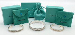 Auth Tiffany & Co. Atlas Roman Numeral SV925 Bangle Set3 W/Box/Dustbag SK120527