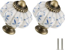 Ivory Blue Pumpkin Knobs 2 Pack Ceramic Cabinet Knobs Vintage Drawer Pulls - A