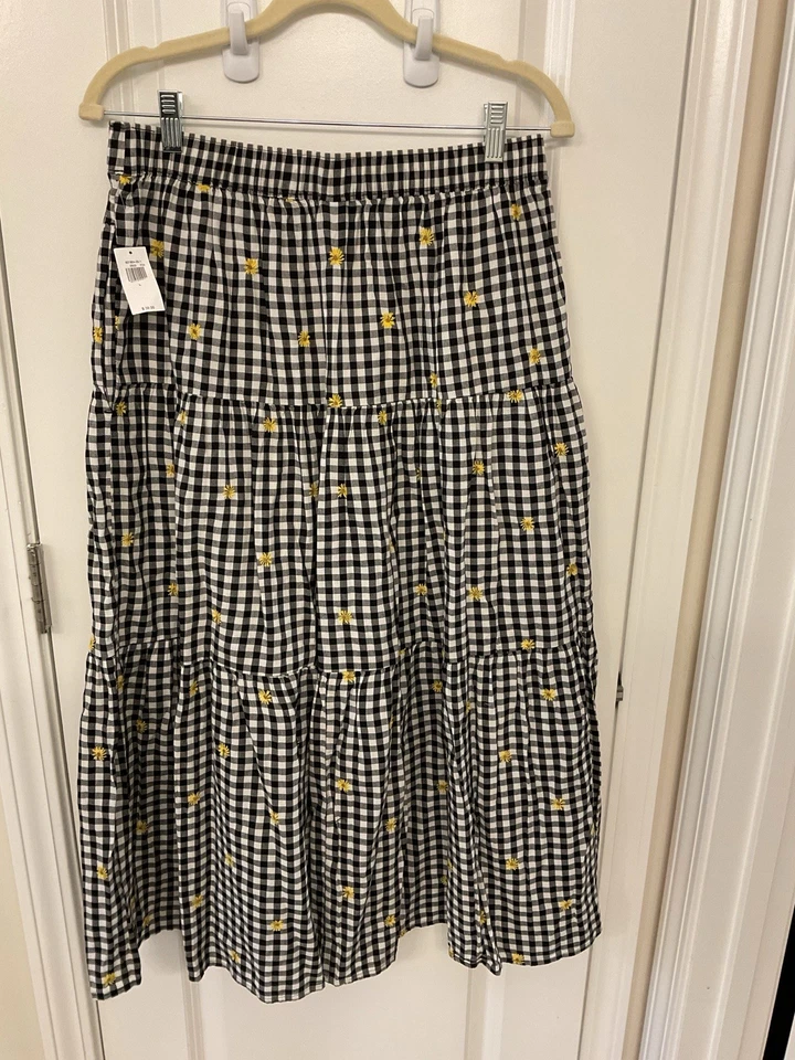 Falda midi a cuadros de guinga azul marino antigua para mujer grande Seersucker Cottagecore en capas Foto 4 de 4