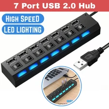 7 Port USB 2.0 Hub Splitter Adapter High Speed Multi Splitter For PC Laptop