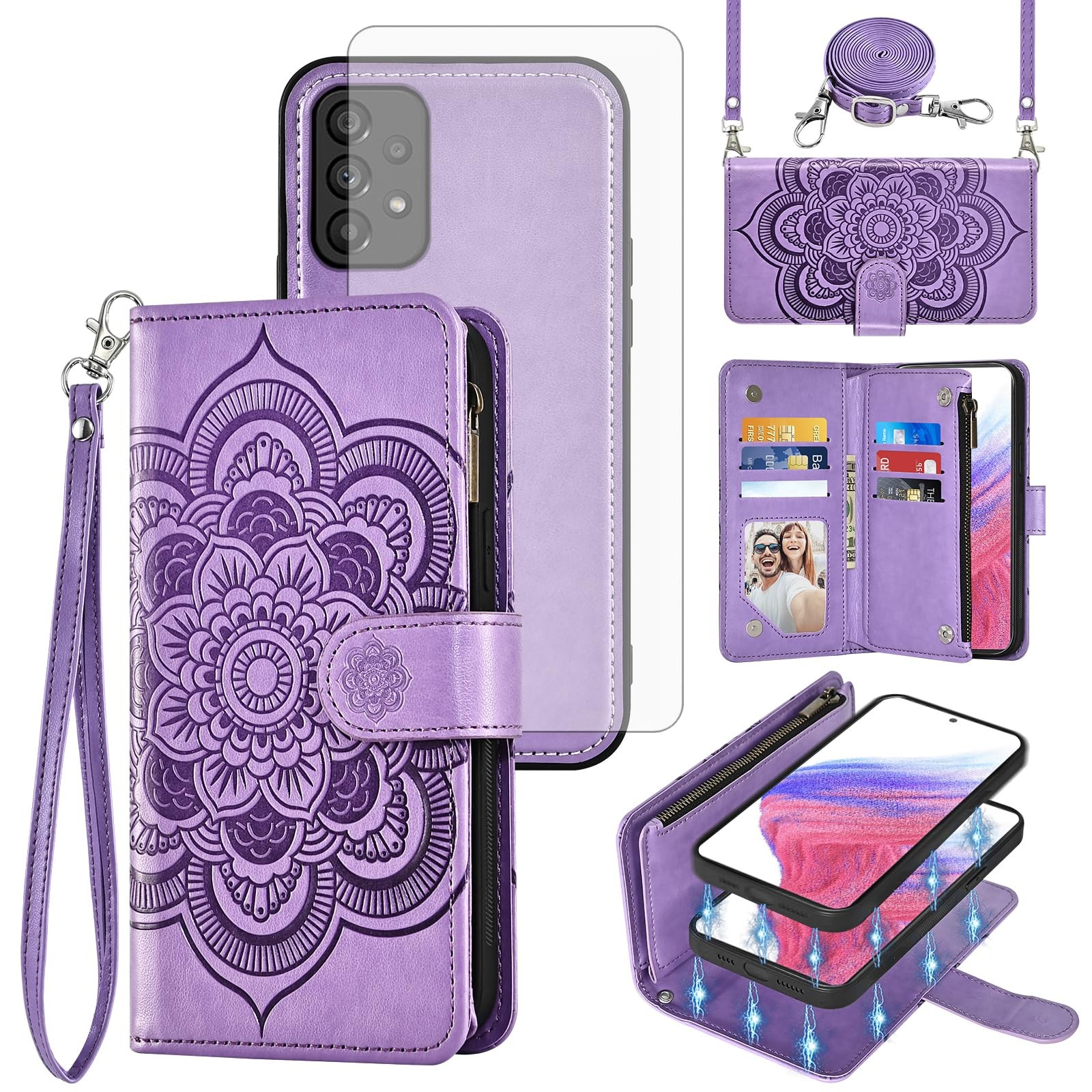Phone Case for Samsung Galaxy A53 5G Zipper Wallet Detachable Cell Cover with...
