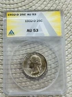 1932 D Washington Silver Quarter 25c Key Date ANACS AU53
