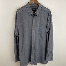 Harbor Bay Shirt Mens 2XLT Tall XXL Black  White Check Long Sleeve Button Down