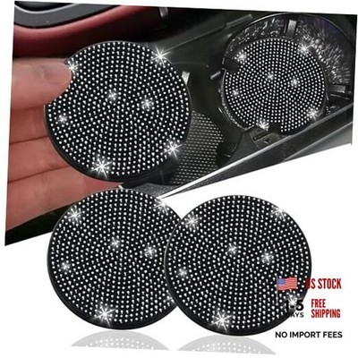 2pcs Bling Car Cup Holder Coaster, 2.75 inch Anti-Slip Shockproof 2 pcs Black