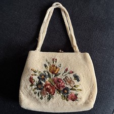 Vtg. Mid Century Satin Lined Beaded Evening Bag Kiss Closure