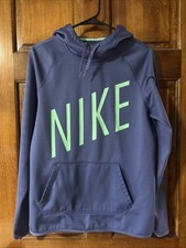 Nike Therma-Fit Hoodie Fleece Blue/Purple Big Logo Thumb Holes Womens Medium