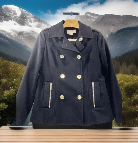 Giacca Donna Michael Kors Pea Coat Nero Lana Taglia 10 Collo Doppiopetto