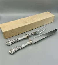Large Gorham Chantilly Sterling Silver & Stainless Steel Carving Set, Orig.  Box