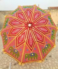 Elephant Embroidery Round Garden Parasol Umbrella Patio Outdoor Sun Shade Indian