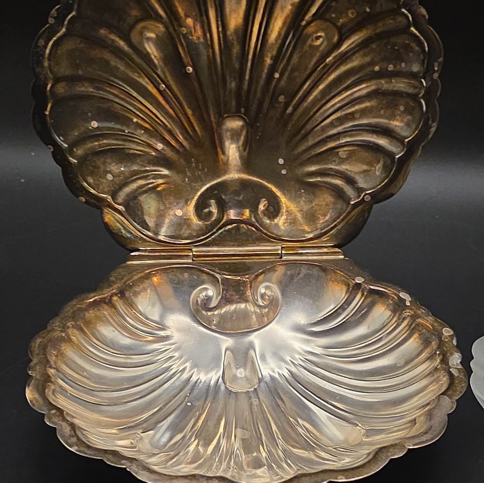 Plato de mantequilla antiguo Barker Bros LTD Inglaterra placa de plata concha de almeja 2ps Foto 3 de 4