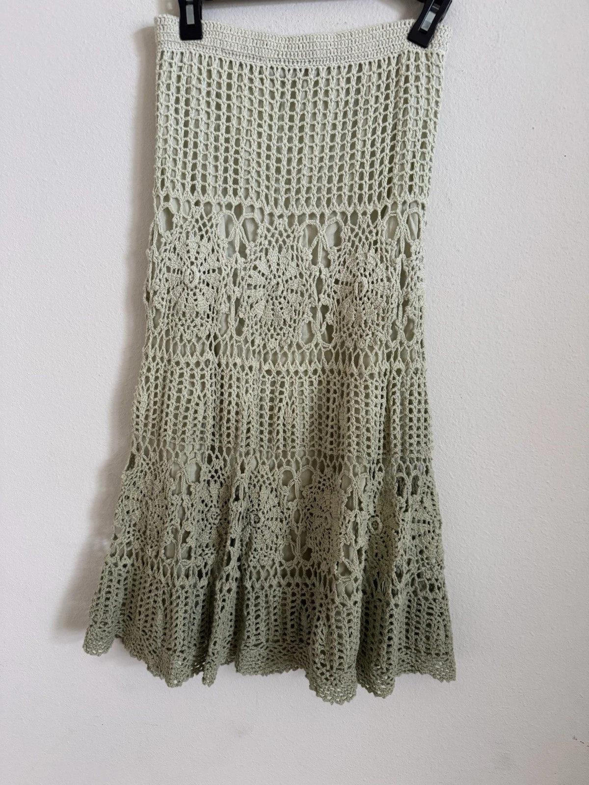 Boston Proper Green Crochet Ombre Cotton Midi Skirt Festival Summer Size XS
