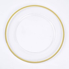 CLEAR GOLD 10 Round 12" Heavy Duty Plastic CHARGER PLATES Metallic Rim Party