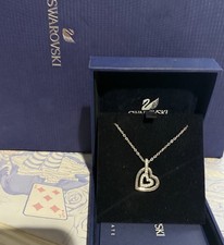 Swarovski Open Heart Crystal Pendant Necklace Boxed Silver Tone