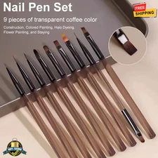 9PCS UV Gel Nail Art Brush Set Acrylic Liner Painting Pen Manicure Tools