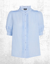 Womens ME+EM Short Sleeve Shirred Cuff  Cheesecloth Blouse Light Blue RRP £75