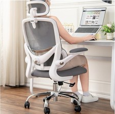 Image of Ergonomic Office Chair High Back Mesh Lumbar Flip-Up Arms White/Grey - RRP 150