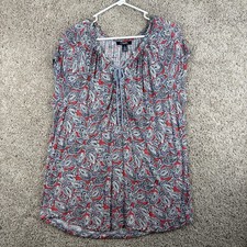 Chaps Womens Red White Paisley Dress Large Sleeveless