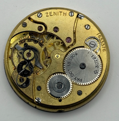 Zenith Pocket Watch Movement Open Face Patent 30751 October 18