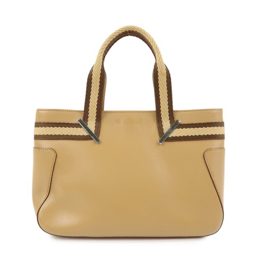GUCCI Sherry Leather Canvas Hand Bag Beige Brown 000.0860 Authentic Used F/S