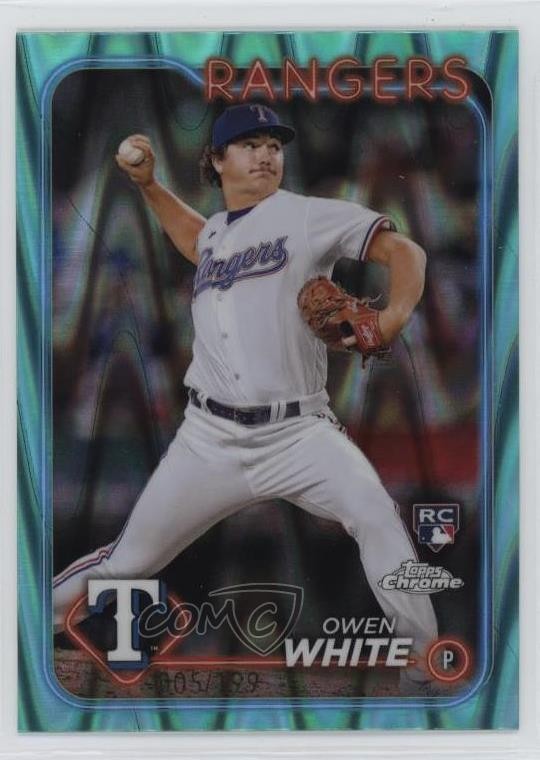 2024 Topps Chrome Aqua RayWave Refractor 5/199 Owen White #211 Rookie RC 0dc2