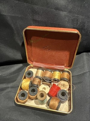 Vtg Belding Corticelli Box Case 12+ Spools Thread Thimble Sewing Travel Kit Silk