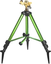 Triumpeek Impact Sprinkler on Tripod Base with Stakes, 360 Degree Large Green 