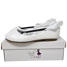 Kids Dream Girls White Ballet Flats with Ribbon Tie Size 10 BS004