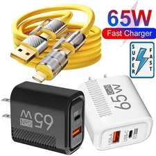 65W USB C Fast Charging Wall Charger 4in1 Cable For Samsung iPhone Android Phone