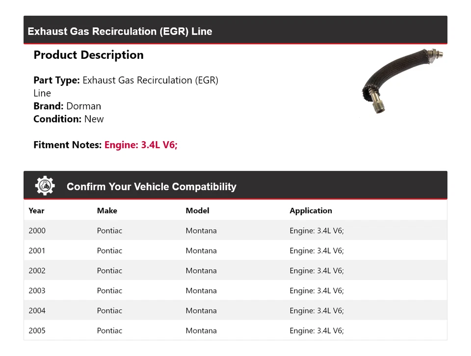 Para 2000-2005 Pontiac Montana 3.4L V6 Dorman EGR Line 2001 2002 2003 2004 - Imagem 2 de 4