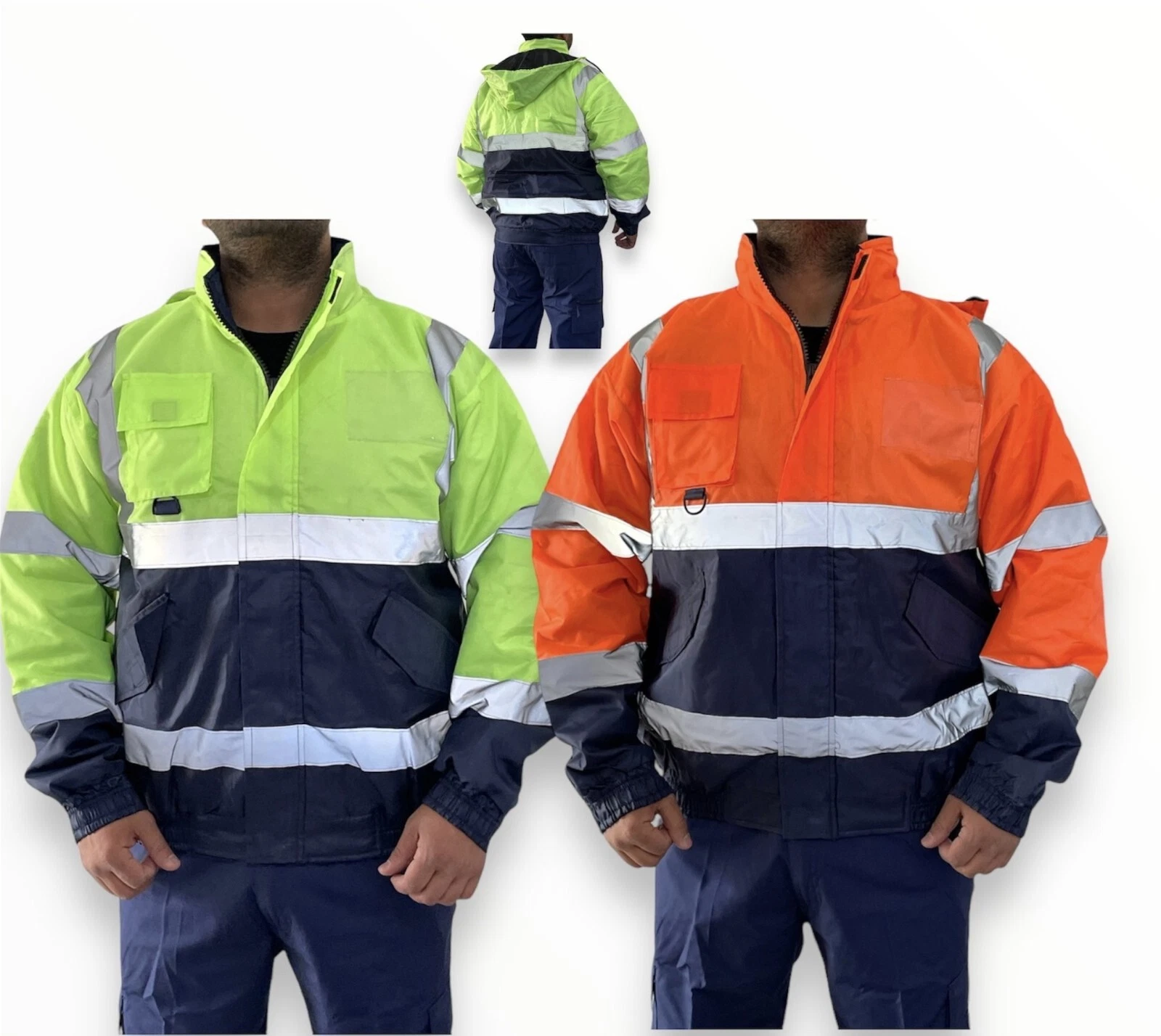 Mens Hi-Viz Vis High Visibility Bomber Safety Zip Jacket Work Fleece Coat Hood
Opens in a new window