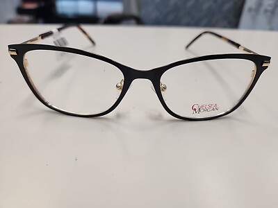 Chelsea Morgan Cm 8000 Bk Black Authentic Eyeglasses 53-17-140 Chelsea Morgan CM8000 BK Eyeglasses Frames Black gold Cat  main image 2