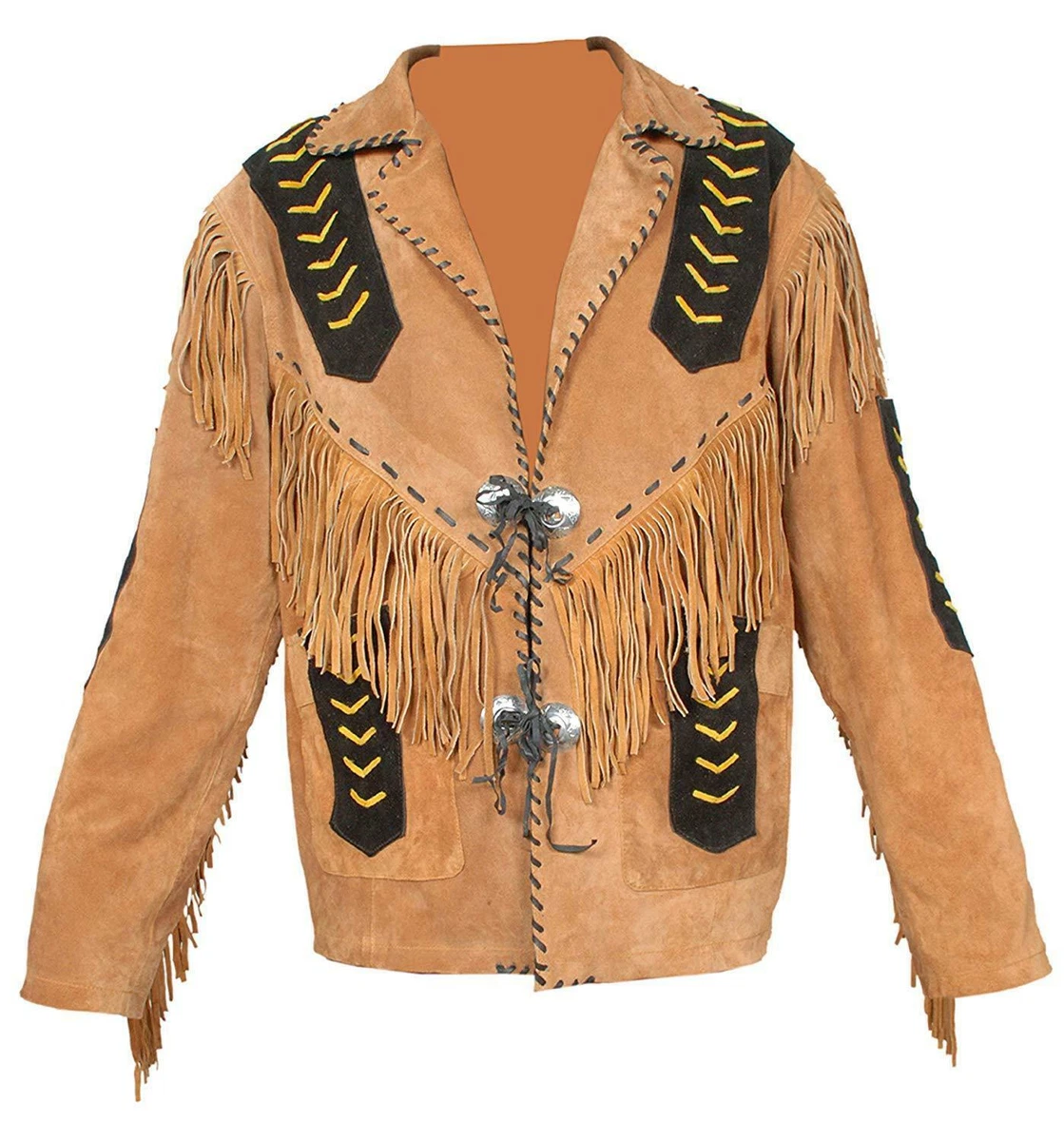 Mens Western Jackets Cowboy Suede Leather Traditional Fringe Beats Vintage Coats