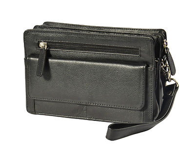 Mens leather wrist bag clutch money cab gents casual pouch