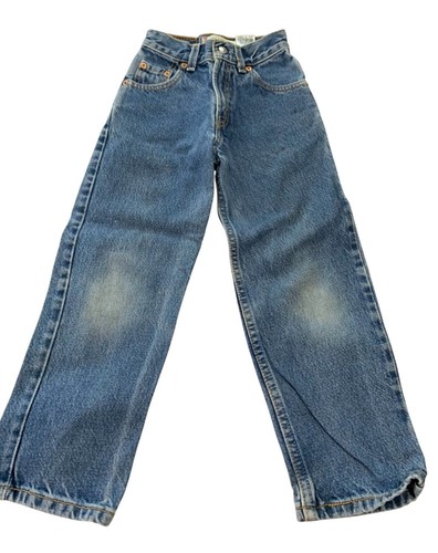 Y2k Vintage Levis Boys Size 7 550 Relaxed Fit Slim Grunge Jeans Denim Blue Stain - Picture 2 of 4