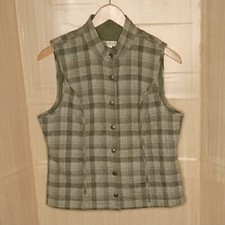 Christopher  Banks Grey Green Plaid Reversible Quilted Vest Large