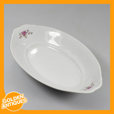 Vintage alte weiße Blumen Porzellan China oval Ei Servierschale Platte Teller