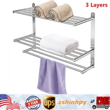 24"Bathroom Towel Rack Bar Stainless Steel 3-tier Wall Mounted Shelf Holder US