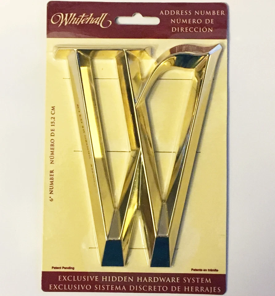 Dirección de casa de puerta WHITEHALL letra número de calle con latón pulido 6" 152 mm 6 pulgadas Foto 3 de 3