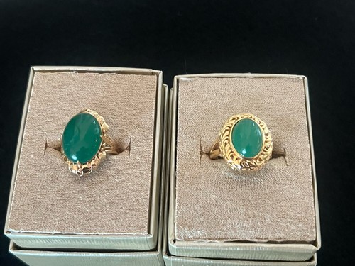 2 Green Onyx Rings Sterling 925 gold overlay vermeil Size 7 - 7.25 Oval Set of 2 - Picture 7 of 18