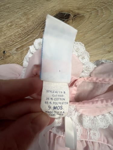 VINTAGE Toddle Tyke baby girl Dressy romper, Pink + Lace Trim. Ruffle Bottom. - Picture 3 of 4
