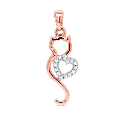 CT Round I2/H Genuine Diamond Heart Cat Pendant W/18