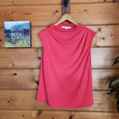 Trina Turk Cheery Pleated Drape Satin Top Stretch Pink Shirt